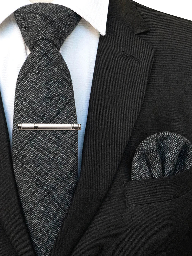 Gray Cashmere Wool 8cm Men Striped Plaid Necktie