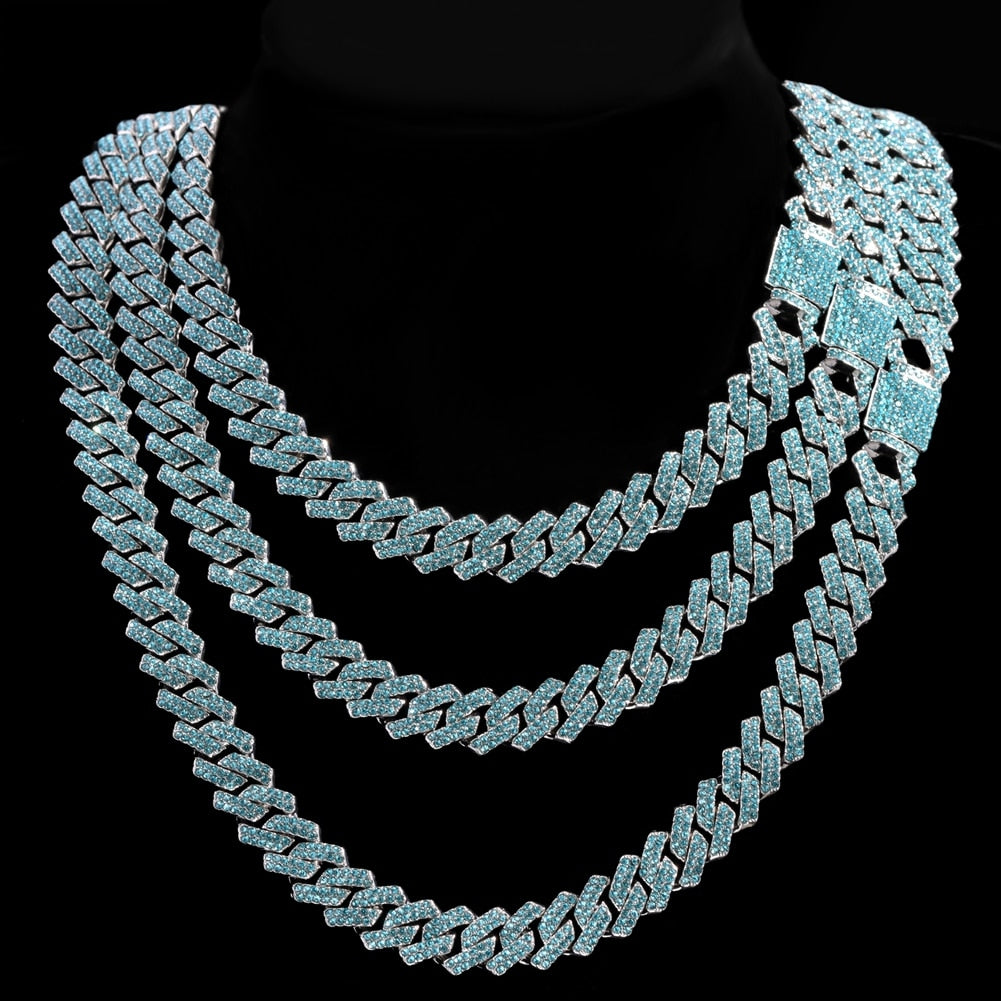 Rhinestone Cuban Link Chain Necklace Set