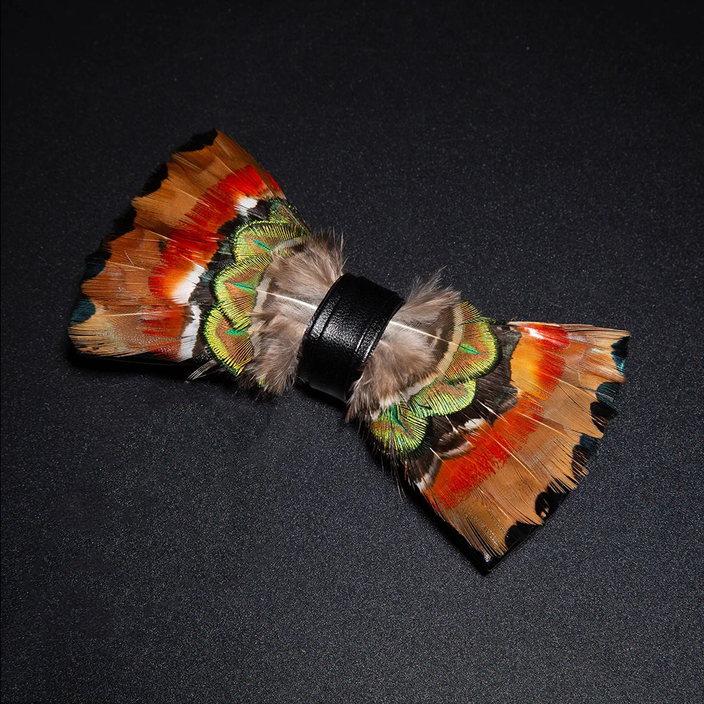 Orange Fashion Handmade Feather Bowtie Suit Accessories
