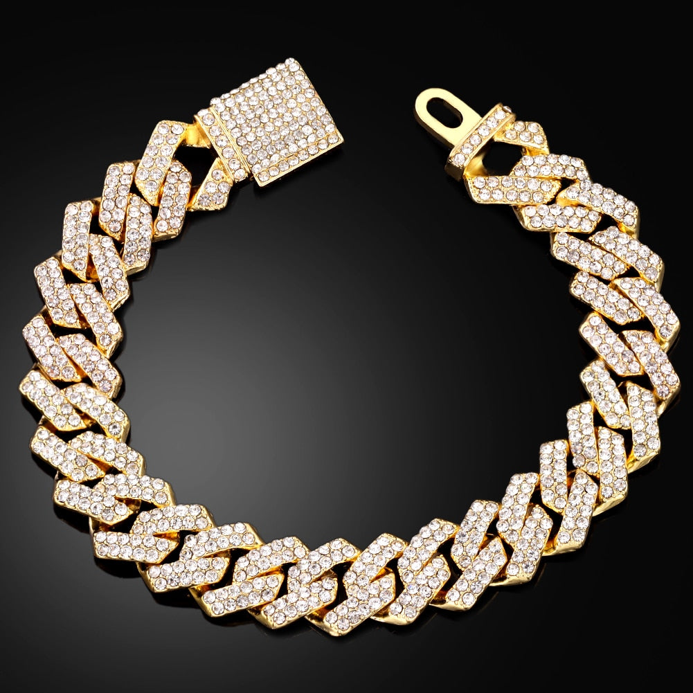 Punk Rhinestone Cuban Chain Bracelet