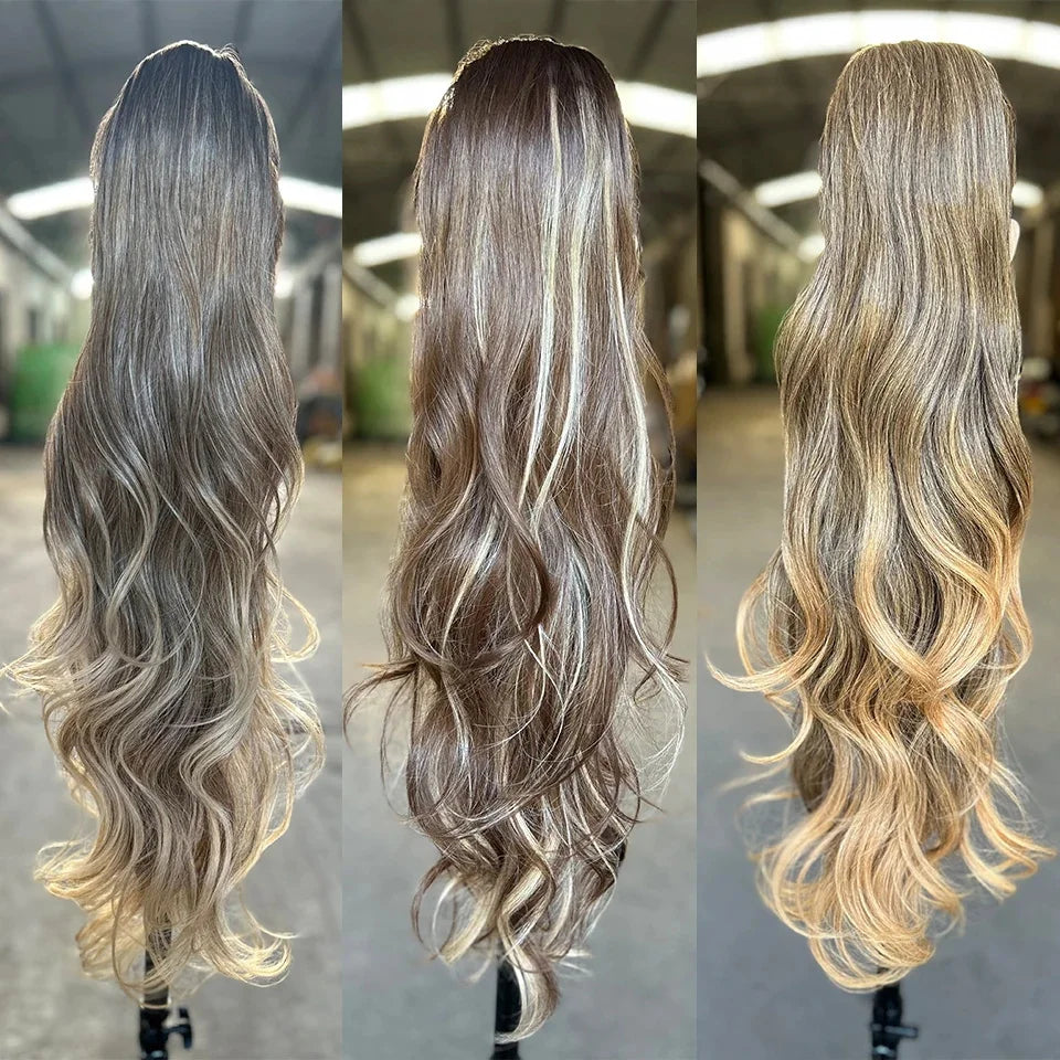 Collection of Ombre Blonde Weave Ponytail Clip In Hair Extension Synthetic Wig