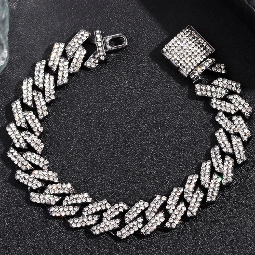 Punk Rhinestone Cuban Chain Bracelet