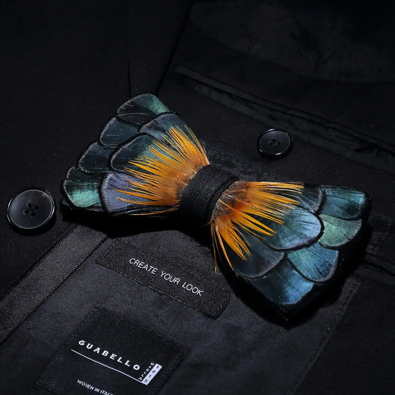 Green Fashion Handmade Feather Bowtie Suit Accessories
