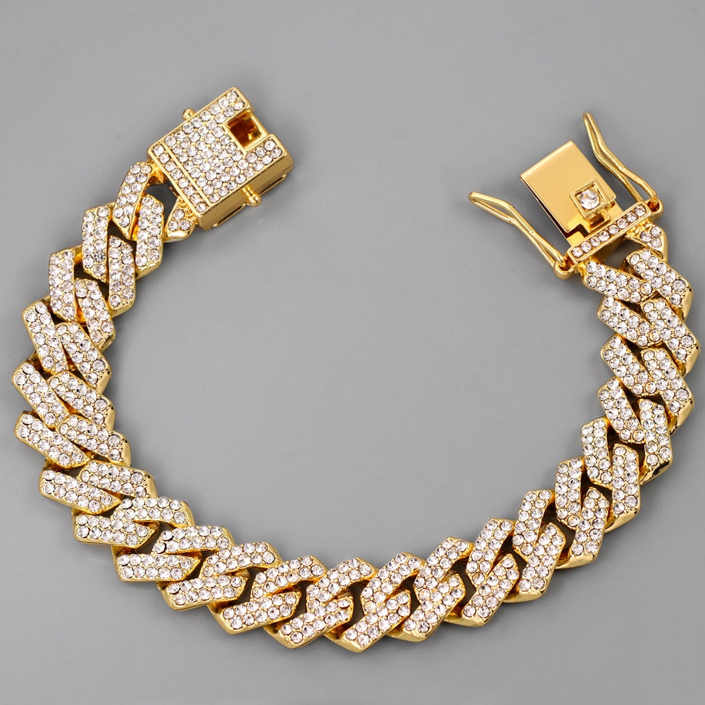 Punk Rhinestone Cuban Chain Bracelet