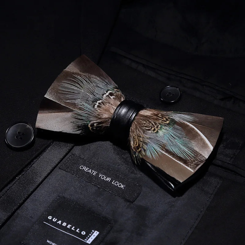 Brown Fashion Handmade Feather Bowtie Suit Accessories