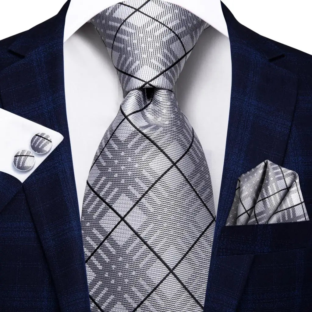 White Sliver Hanky Cufflinks Set Neck ties