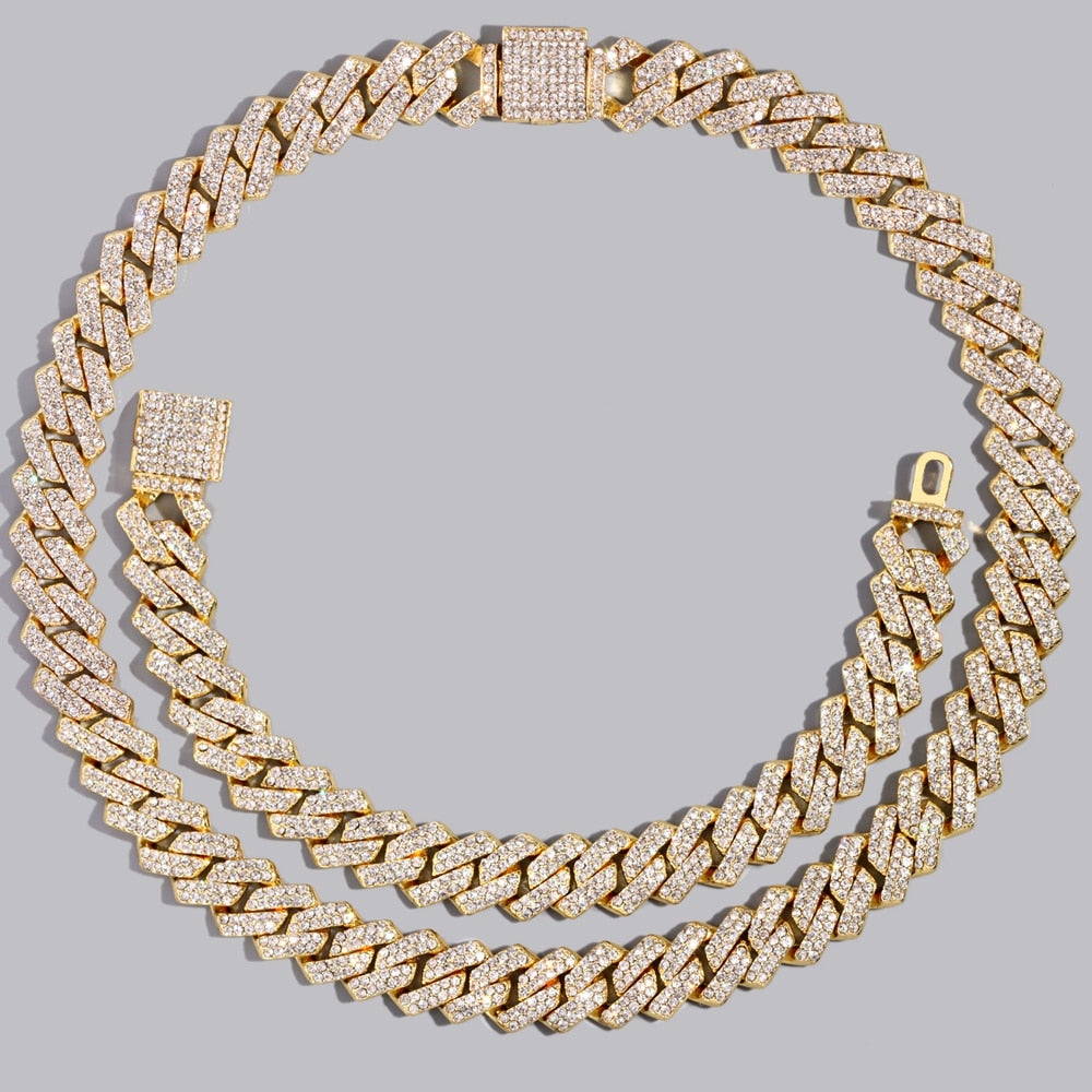 Rhinestone Cuban Link Chain Necklace Set
