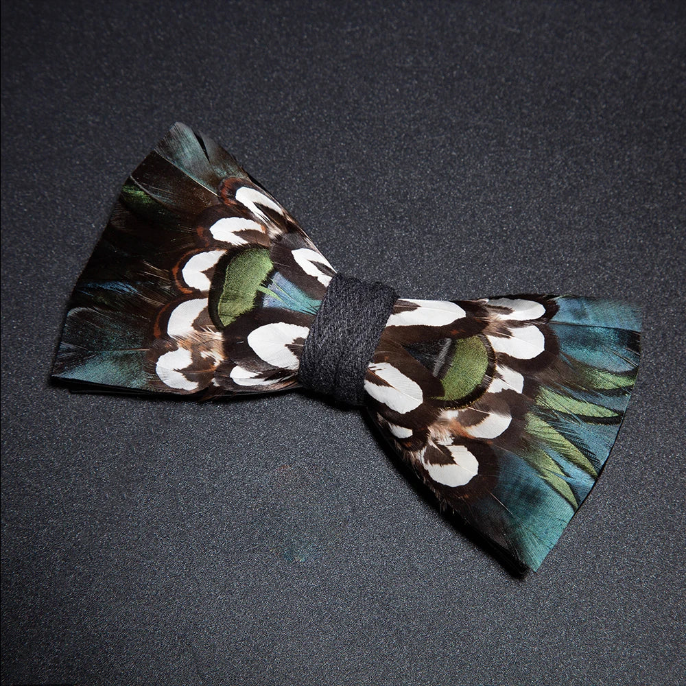 Green Fashion Handmade Feather Bowtie Suit Accessories