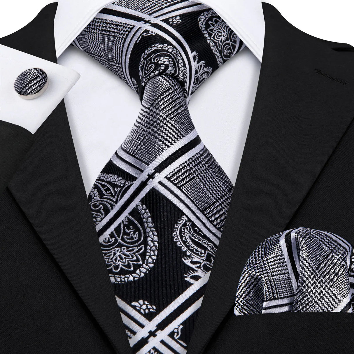 Silk Men Tie Handkerchief Cufflinks Set