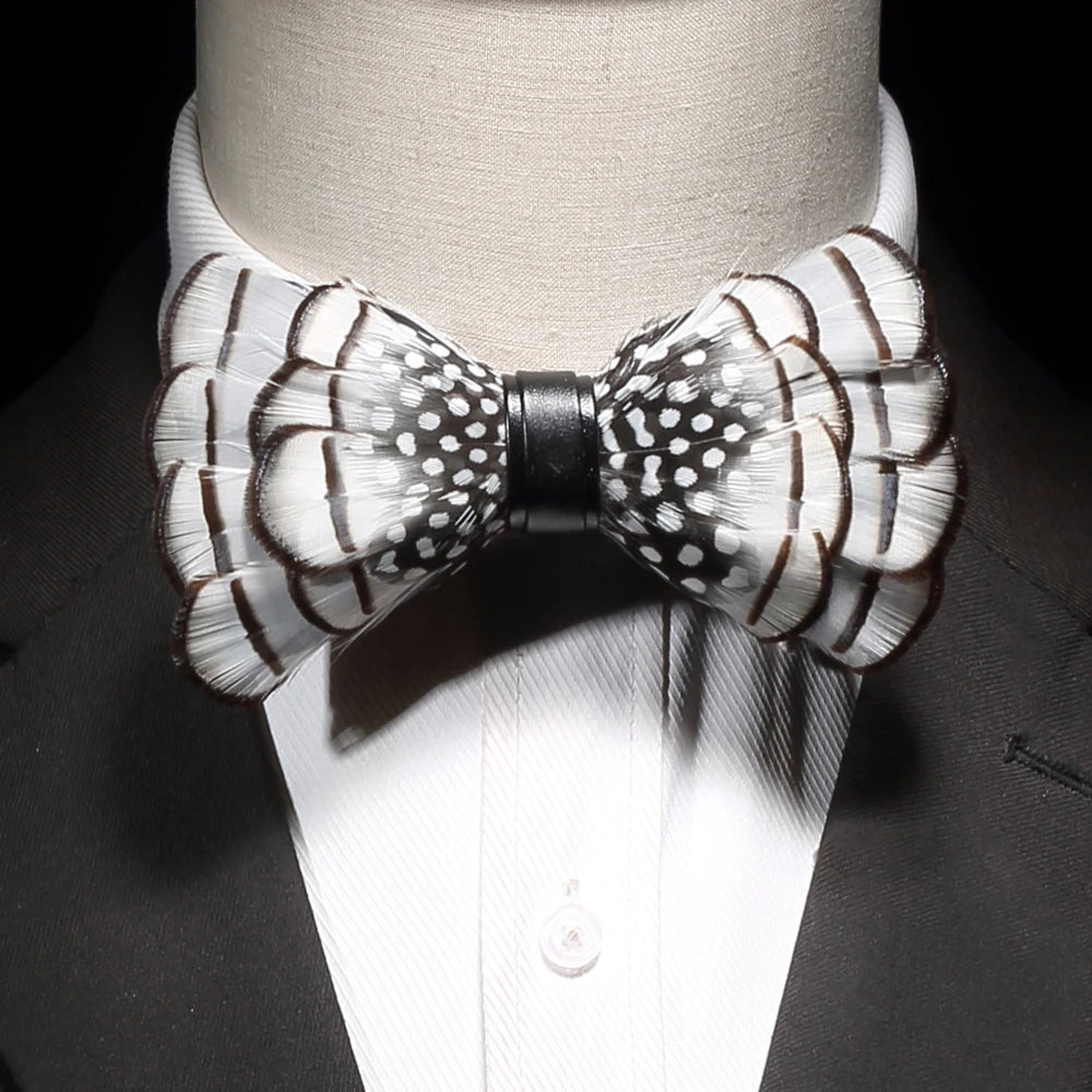 White Fashion Handmade Feather Bowtie Suit Accessories
