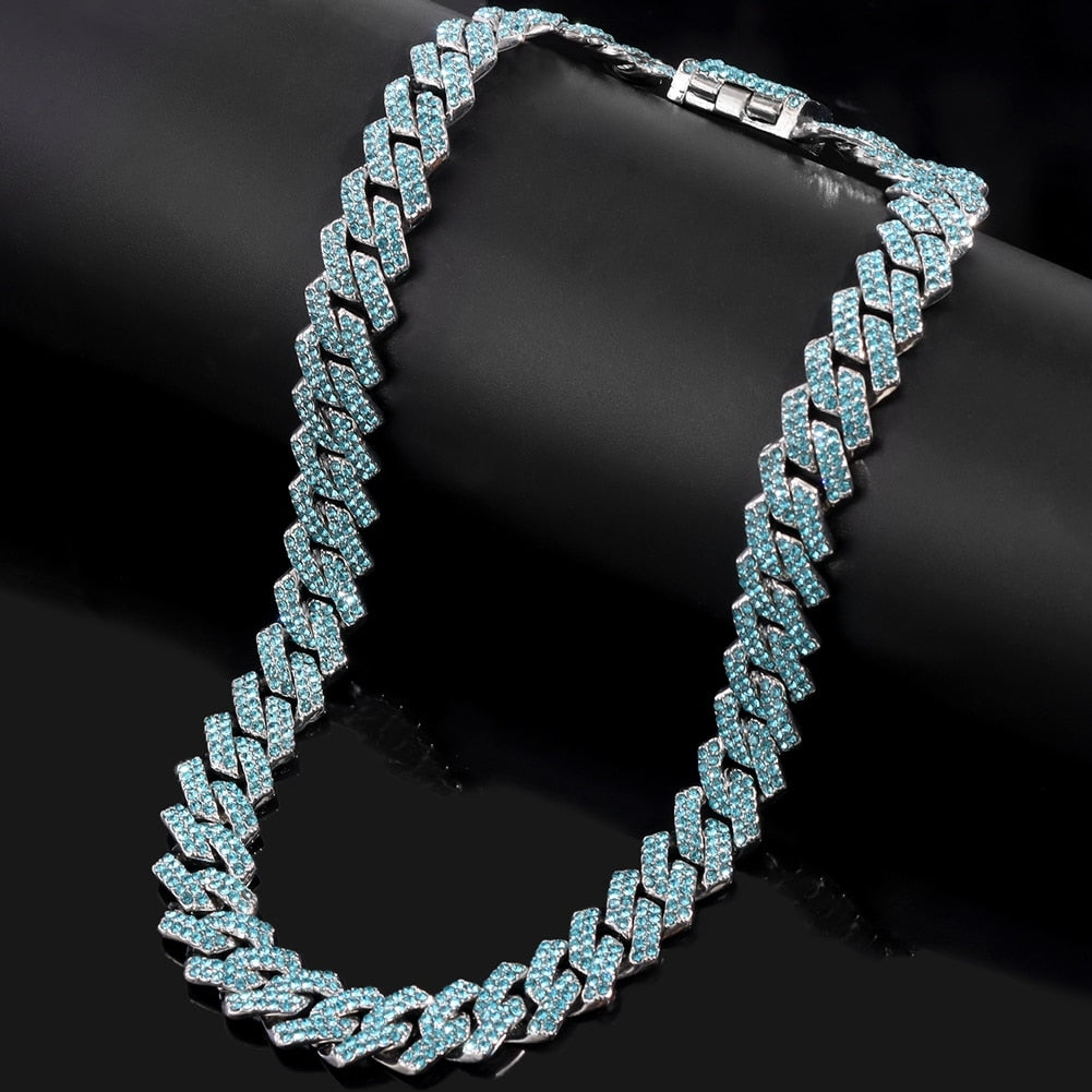Rhinestone Cuban Link Chain Necklace Set