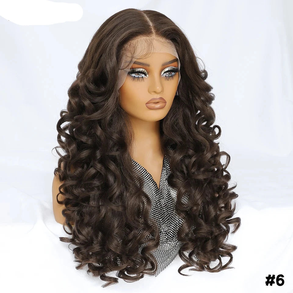 Brown HD Curly Pre Plucked 13X5X1 Latisha Synthetic Wigs