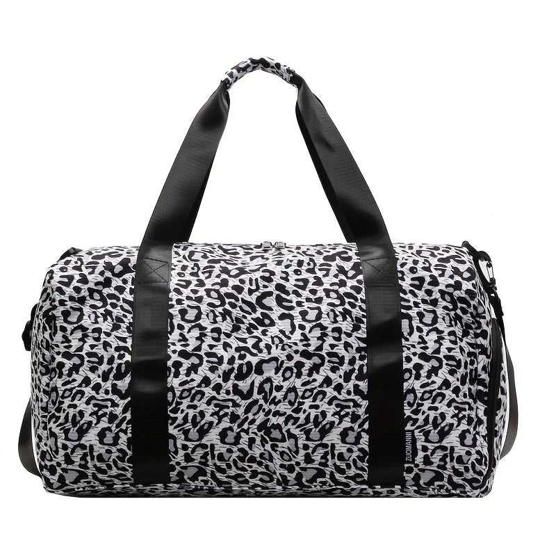Gray Fashionable Lady's Leopard Print Large Capacity Travel Bag