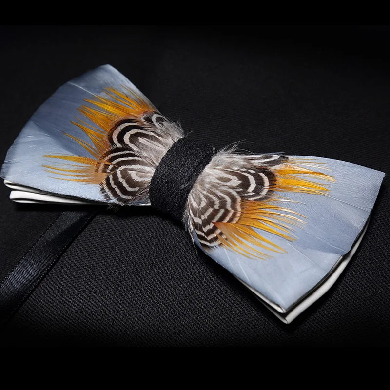 Orange Gray Fashion Handmade Feather Bowtie Suit Accessories
