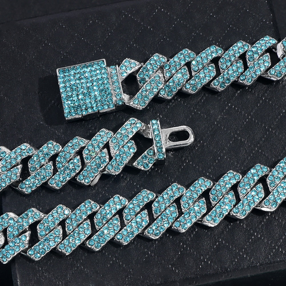 Rhinestone Cuban Link Chain Necklace Set