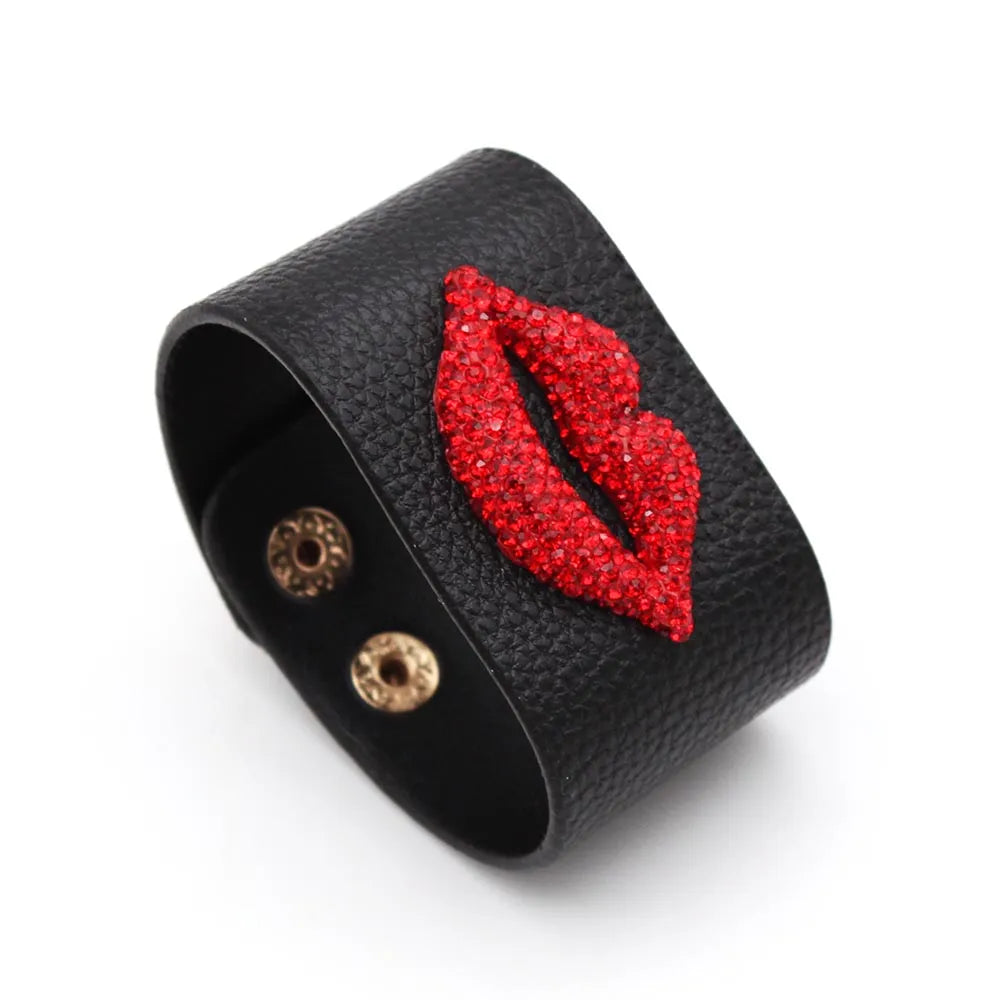 Crystal Red Lip Leather Bracelet