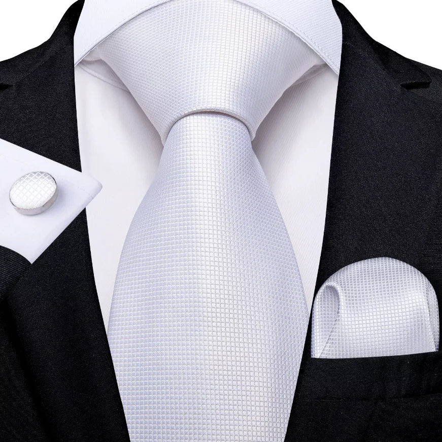 White Sliver Hanky Cufflinks Set Neck ties