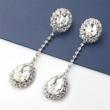 Shiny Rhinestone Long Oval Earrings