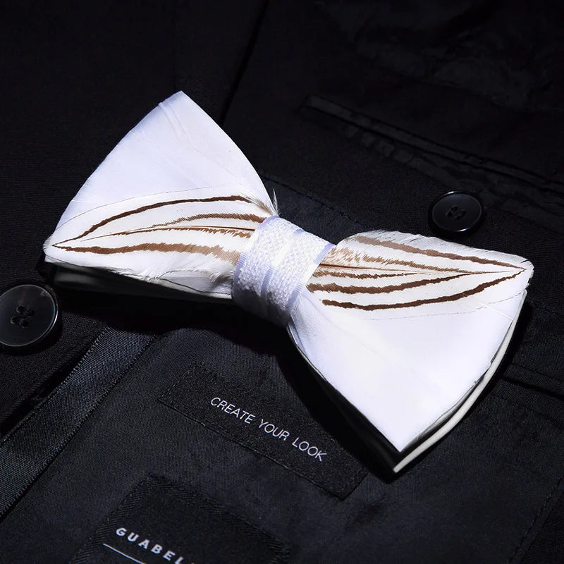 White Fashion Handmade Feather Bowtie Suit Accessories