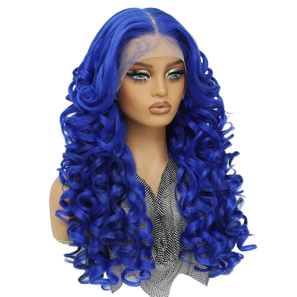 Blue HD Curly Pre Plucked 13X5X1 Latisha Synthetic Wigs