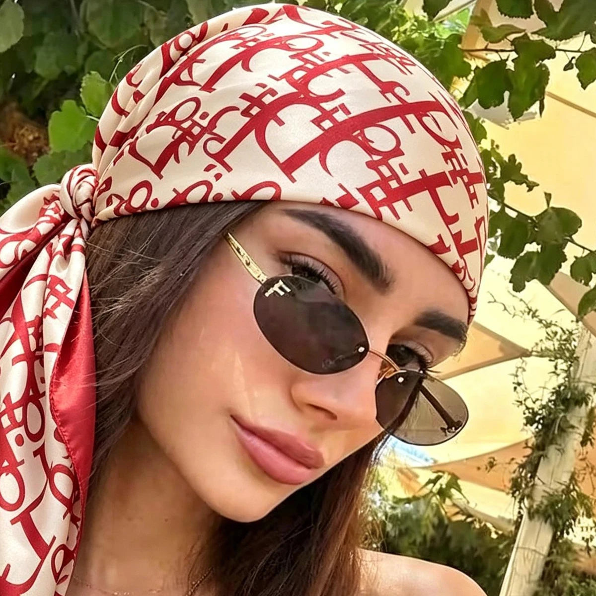 Fashion 90×90CM Geometric Printed Square Silk Scarf Bandana