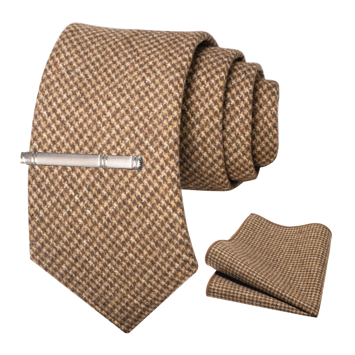 Brown Cashmere Wool 8cm Men Striped Plaid Necktie