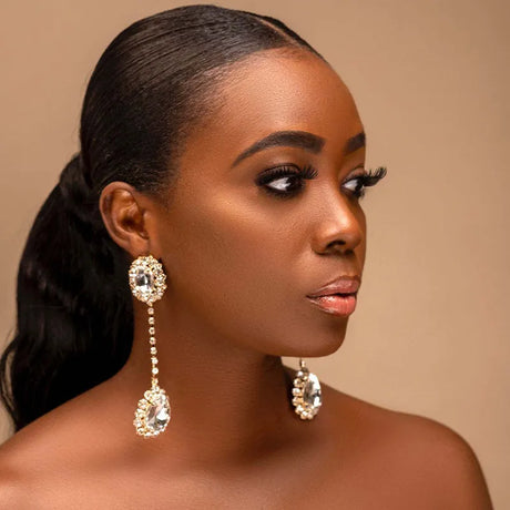 Shiny Rhinestone Long Oval Earrings