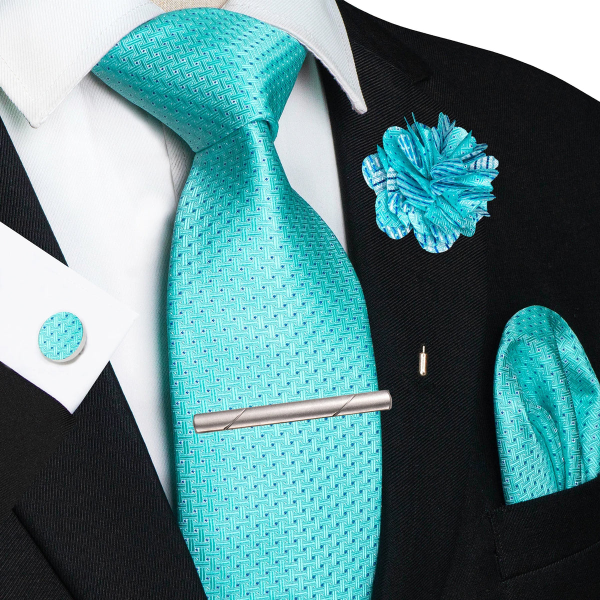8cm Silk Tie Pin Pocket Square Cufflinks Tie