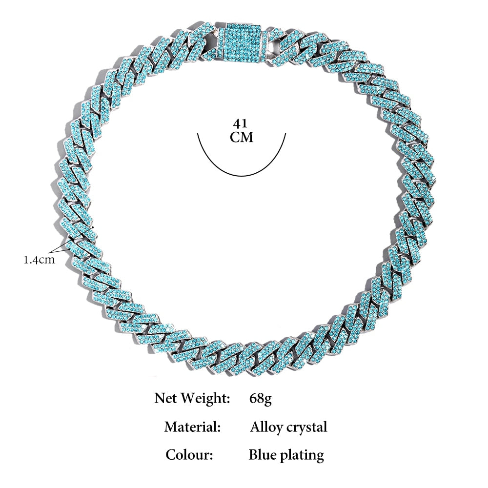Rhinestone Cuban Link Chain Necklace Set