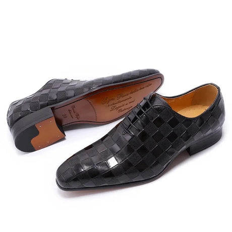 Plaid Print Leather Oxford Men Shoes