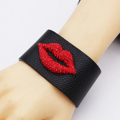 Crystal Red Lip Leather Bracelet
