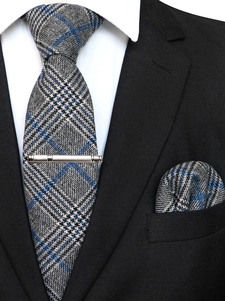 Cashmere Wool 8cm Men Striped Plaid Necktie