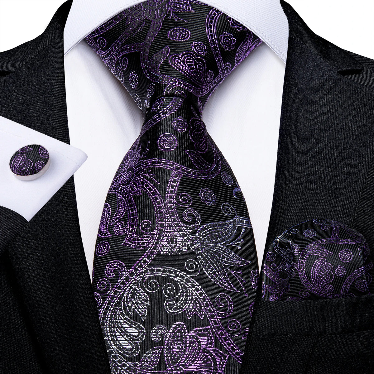 Black And Silver Paisley Floral Men's Ties