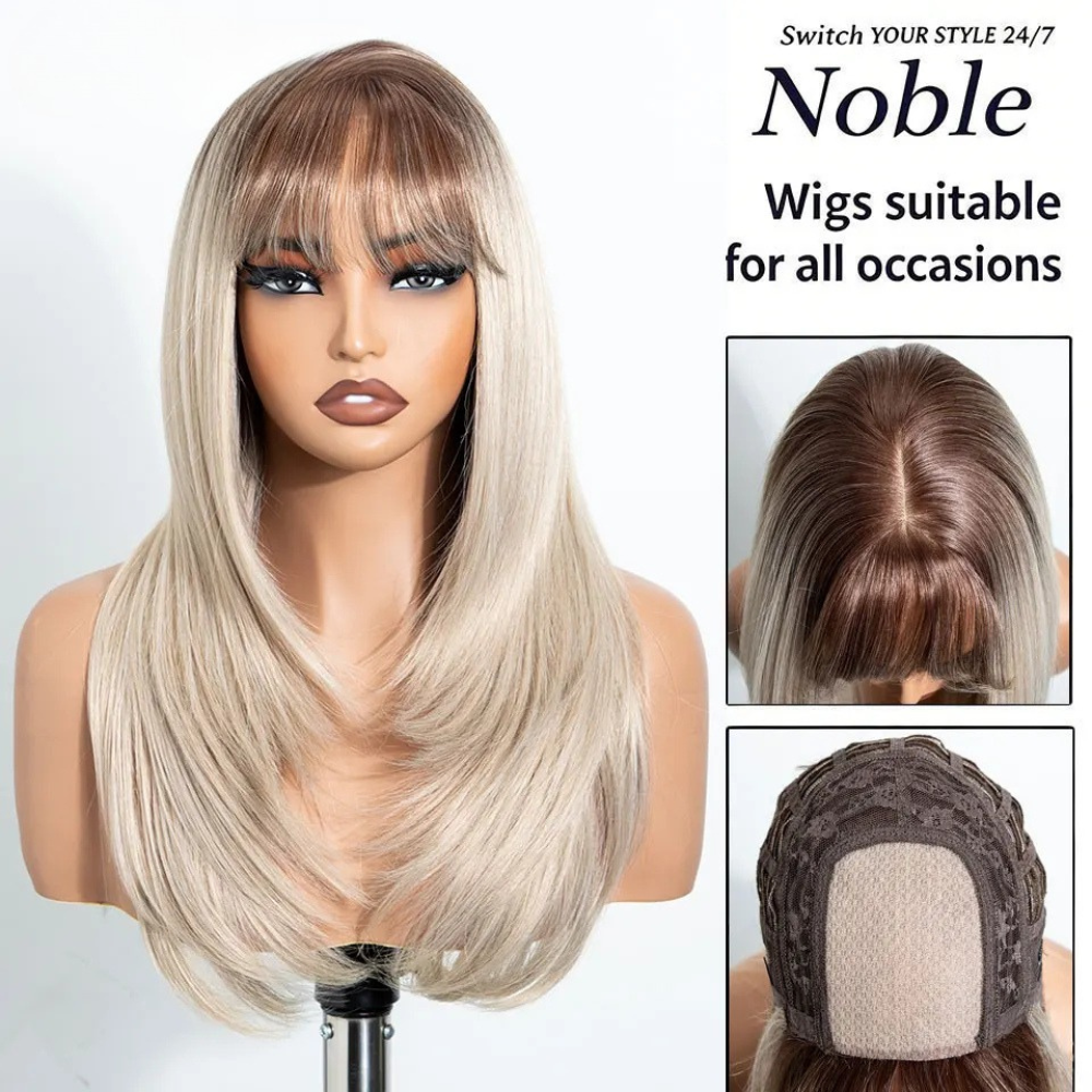 20 Inch Ash Brown Layered Straight Air Bangs Wig