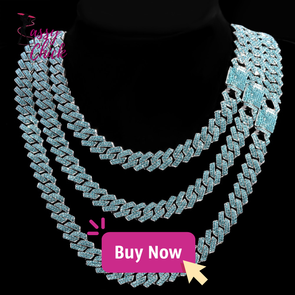 Rhinestone Cuban Link Chain Necklace Set