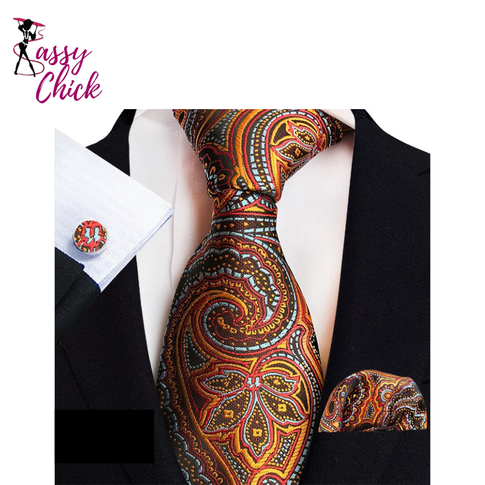Royal Striped Paisley Pocket Square Cufflinks Necktie