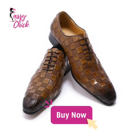 Plaid Print Leather Oxford Men Shoes