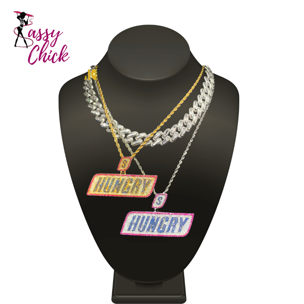 Iced Out Hungry Cubic Zirconia Charm Pendant Necklace