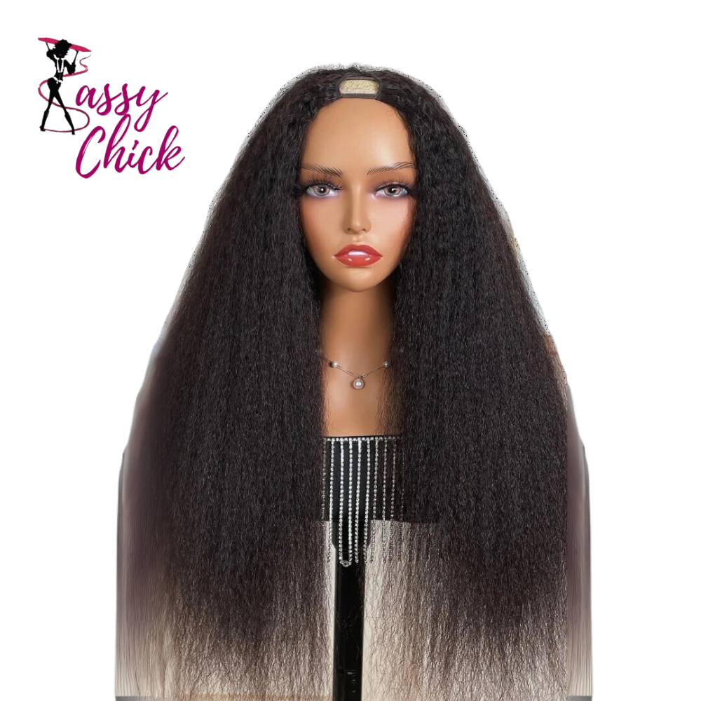 Kinky Straight V Part U Part Wig 100% Human Wig With Drawstring