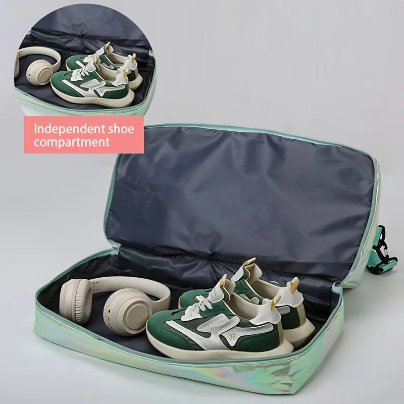 Compartment of Lightweight Nylon Large Holographic Duffel Bag