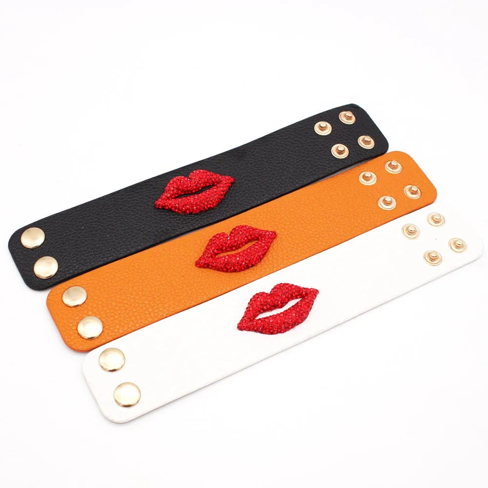 Crystal Red Lip Leather Bracelet