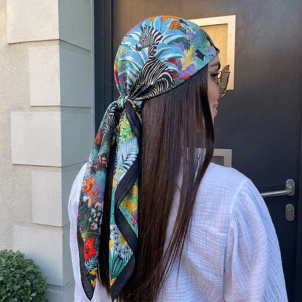 Luxury Square Silk Foulard 90*90cm Shawl Wrap Headband