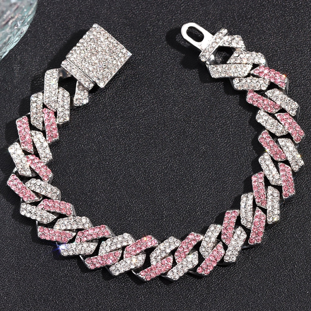 Punk Rhinestone Cuban Chain Bracelet