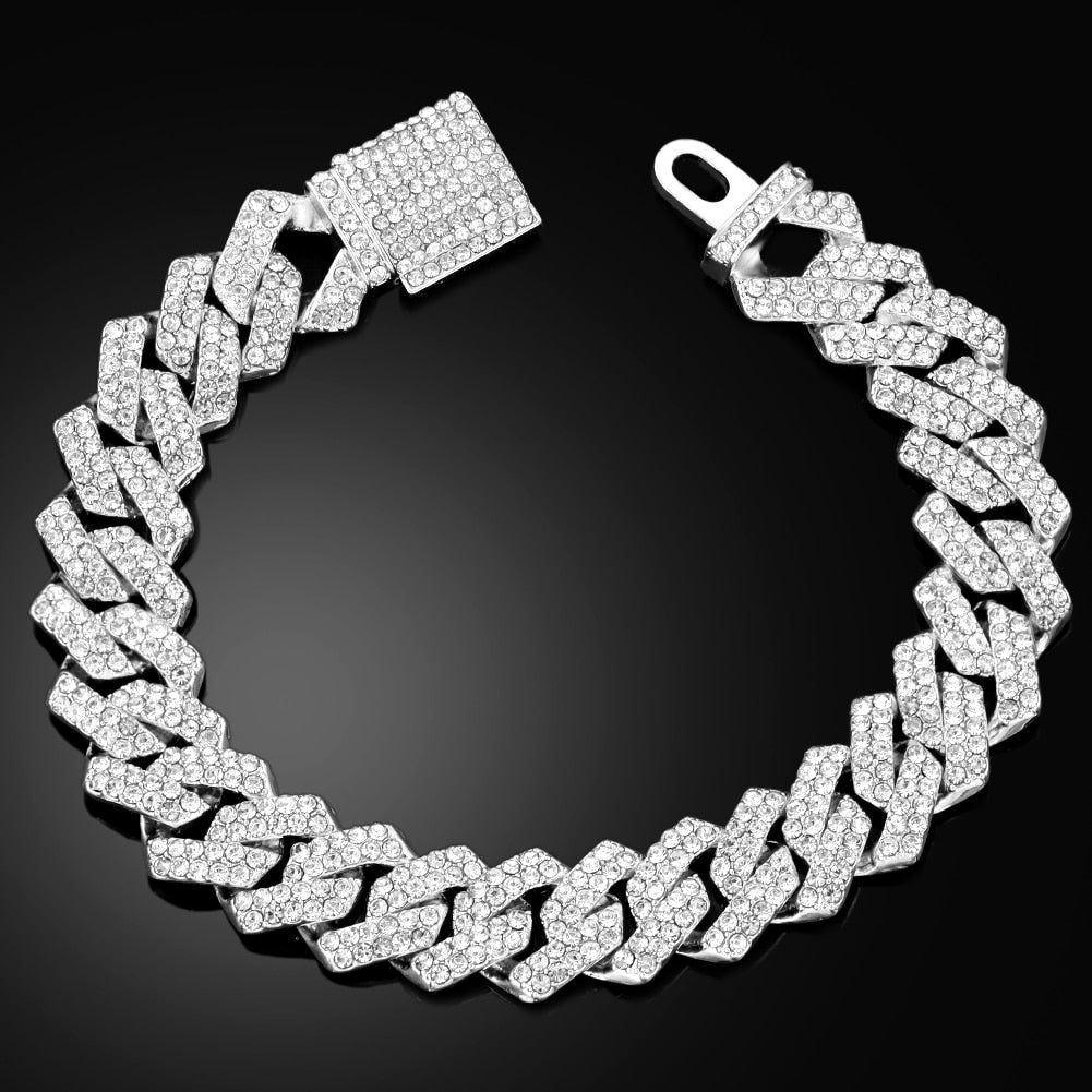 Punk Rhinestone Cuban Chain Bracelet