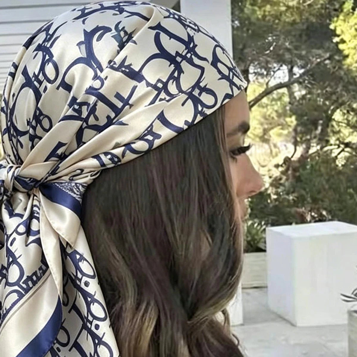 Fashion 90×90CM Geometric Printed Square Silk Scarf Bandana