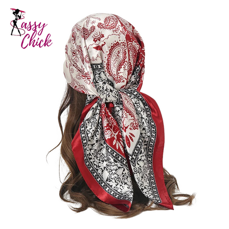Satin Elegant Print Silk Headwrap Sassy Chick Logo