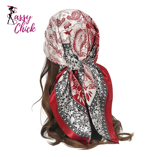 Satin Elegant Print Silk Headwrap Sassy Chick Logo