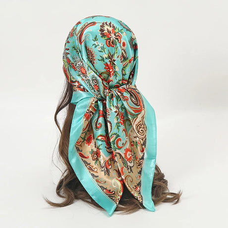 blue orange floral pattern silk bandanna