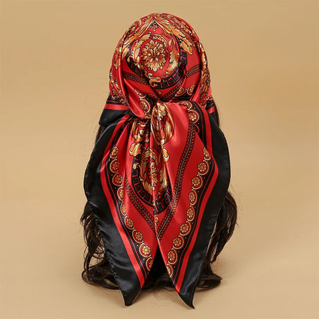 black red floral pattern silk bandanna