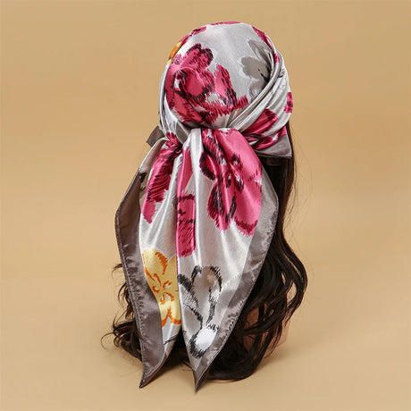 floral pink gold grey silk bandanna